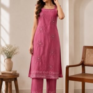 Rose Bloom Embroidered Kurti set