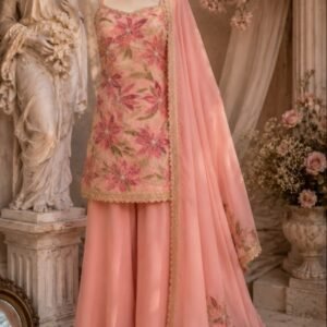 Peach Embroidered Plazo Set